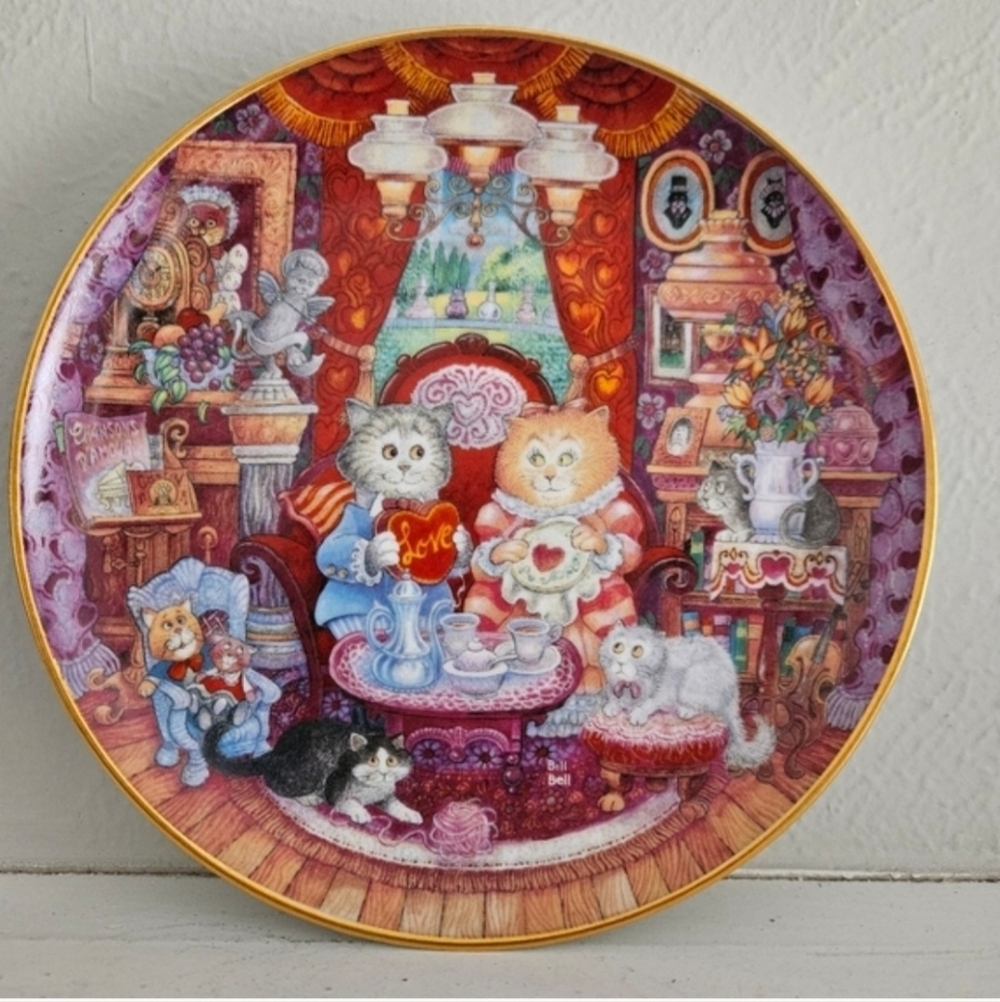 Bundle Of Vintage Franklin Mint Heirloom Holiday Cat Decor Plates By Bill Bell